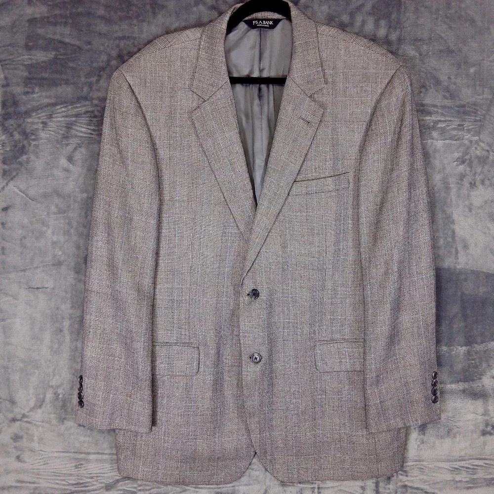 Jos A Bank Sport Coat‎ Mens 44R Gray Silk Camelhair Glen Plaid Blazer